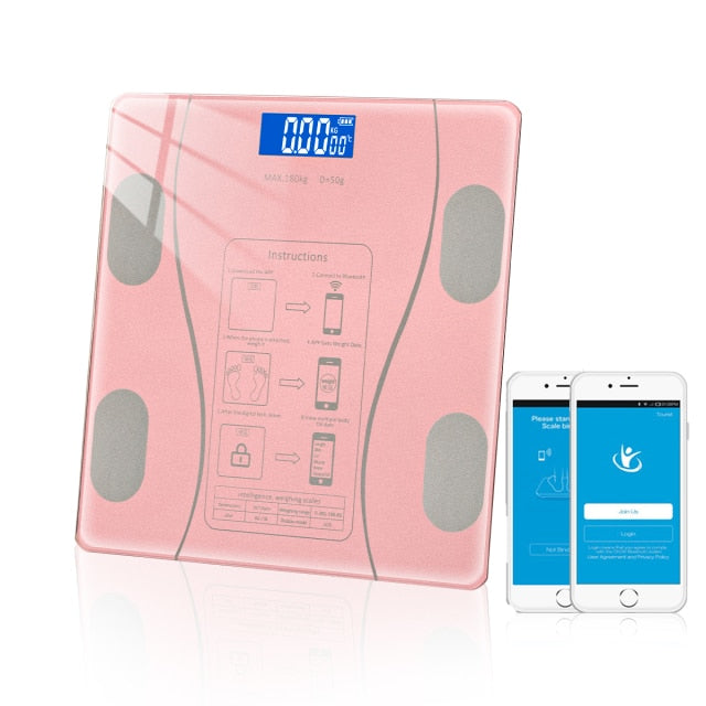 The soft pink body scale serves to determine your weight, flat